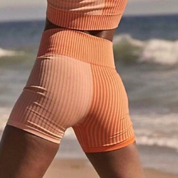Free People Movement Striped Mixing Shorts in Papaya (Orange Colorblock)- Medium - Picture 7 of 8